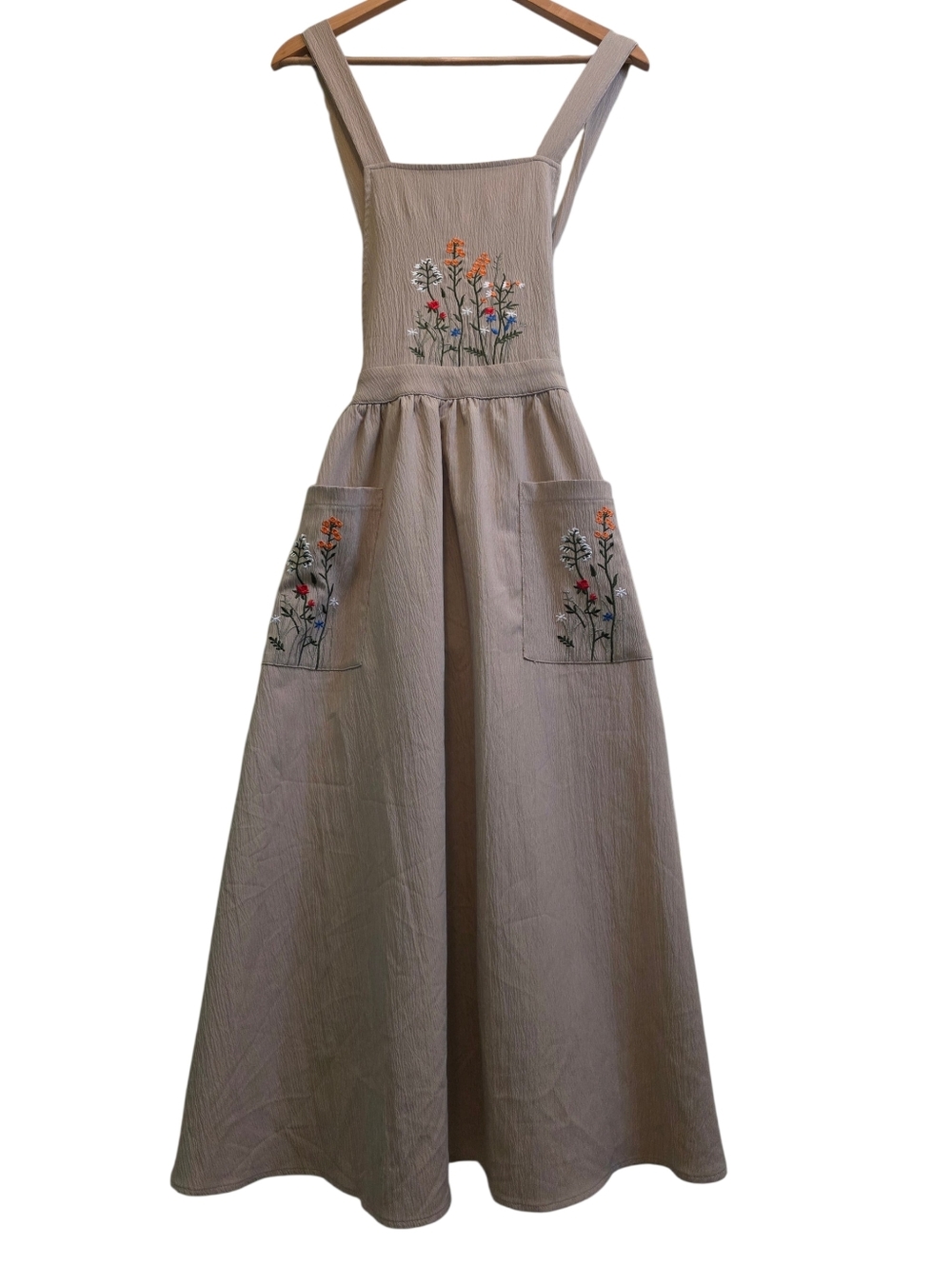 Romwe EUC Fairycore Renaissance Floral Embroidery Front Pockets Apron Dress Sz L
